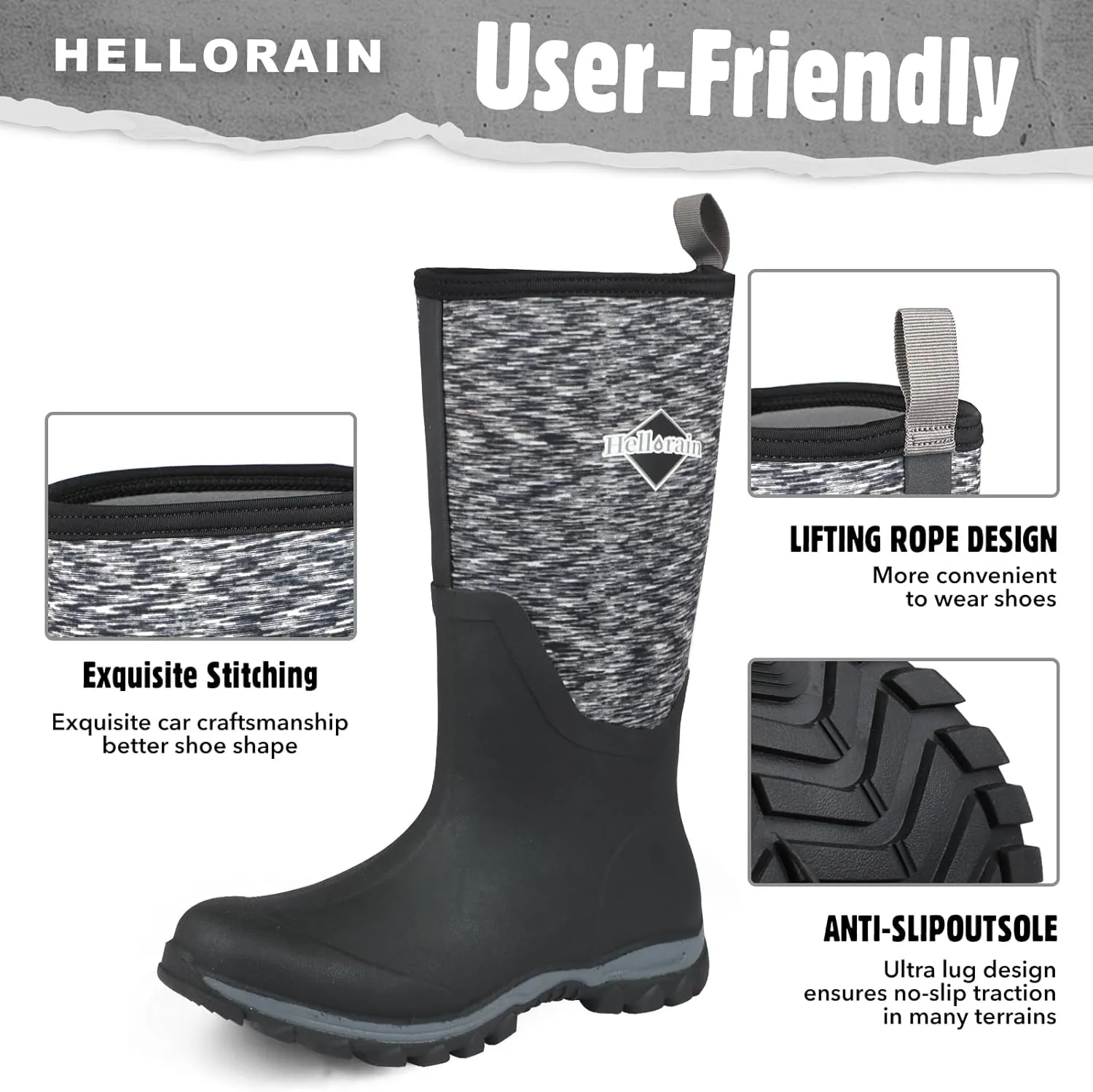 Hellorain Neoprene Rubber Waterproof Outdoor Rainboots Professional Non-slip Lightweight Breathable Women's Rain Shoes Suitable for Farms, Fish Ponds, Gardens