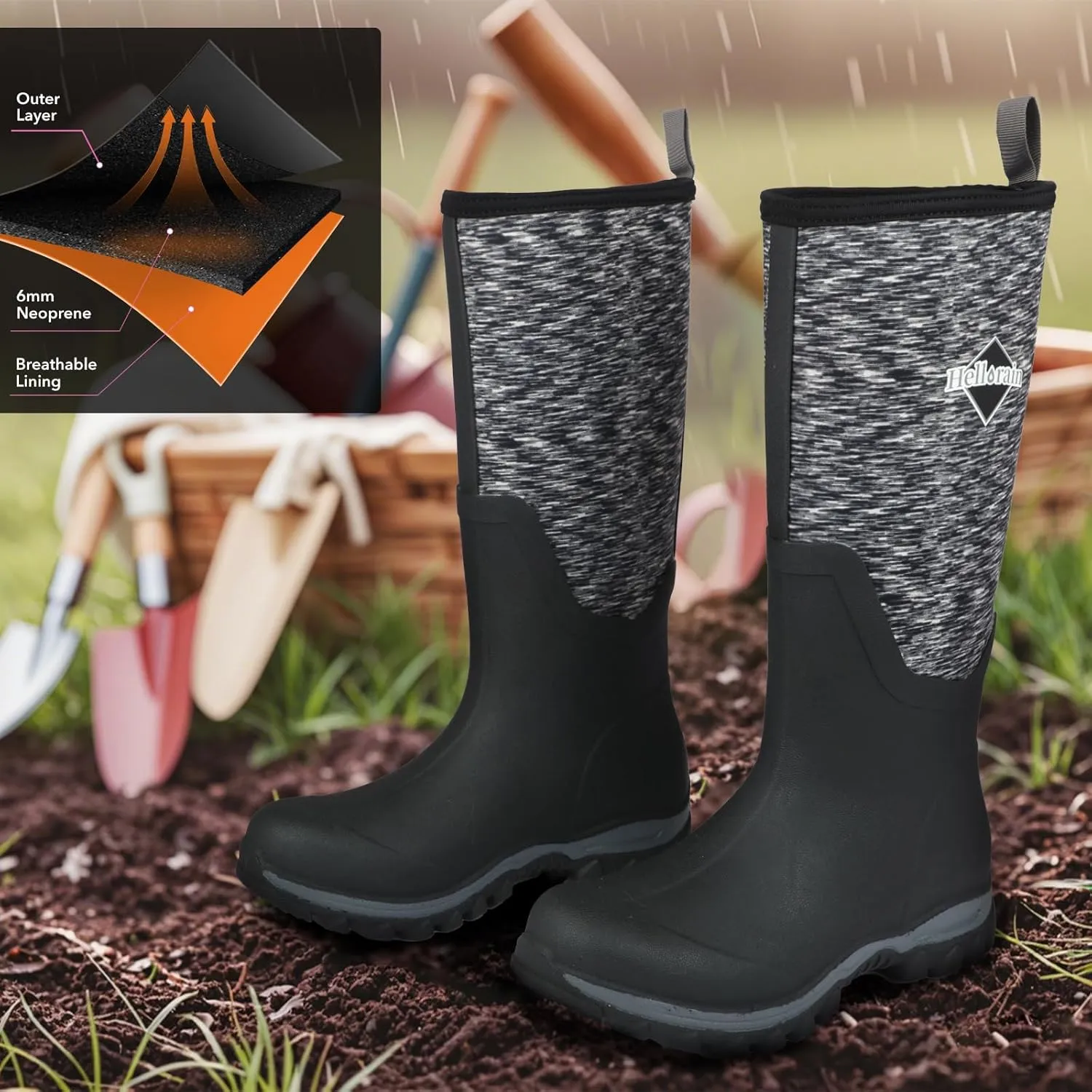 Hellorain Neoprene Rubber Waterproof Outdoor Rainboots Professional Non-slip Lightweight Breathable Women's Rain Shoes Suitable for Farms, Fish Ponds, Gardens