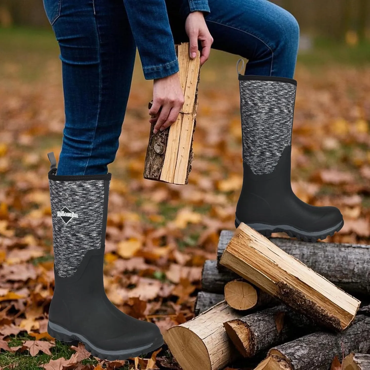 Hellorain Neoprene Rubber Waterproof Outdoor Rainboots Professional Non-slip Lightweight Breathable Women's Rain Shoes Suitable for Farms, Fish Ponds, Gardens