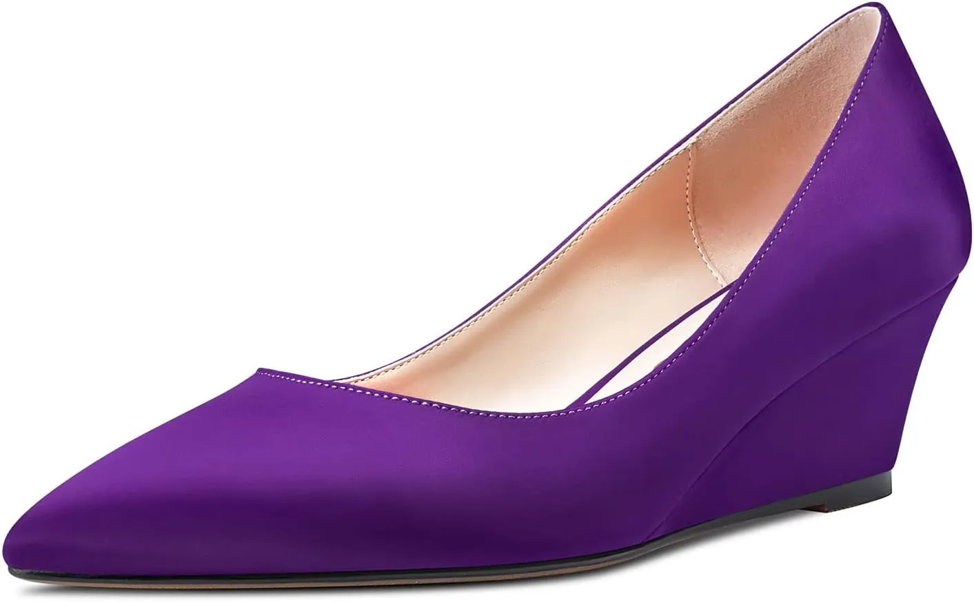 HEUIVZAR Women Wedge Pumps Pointed Toe Block Chunky Mid Low Heel Slip-on Dress Shoes Classic Satin 2 Inch