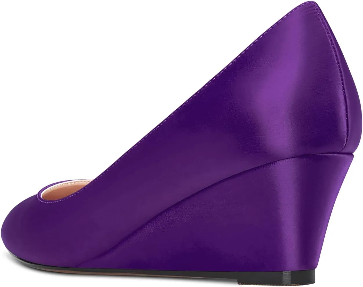 HEUIVZAR Women Wedge Pumps Pointed Toe Block Chunky Mid Low Heel Slip-on Dress Shoes Classic Satin 2 Inch