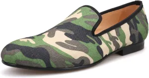 HI&HANN British Style Classic Camouflage Men Smoking Slippers Handmade Men Mix Color Canvas Loafers Men Casual and Prom Flats