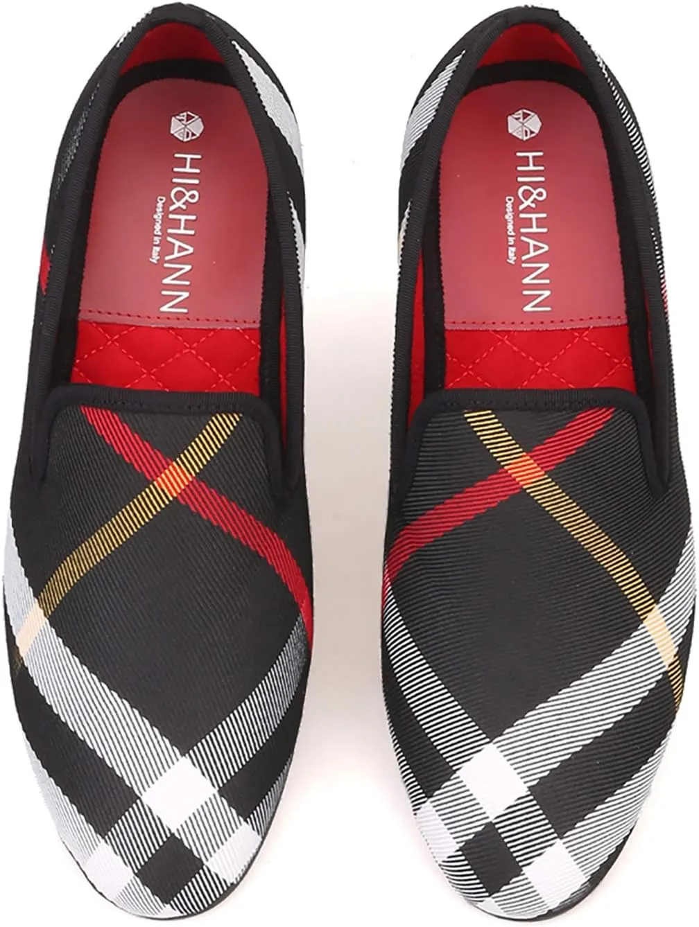 HI&HANN Plaid Canvas Loafers Men 's Casual Shoes Smoking Slipper