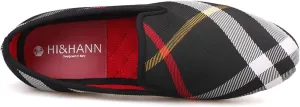 HI&HANN Plaid Canvas Loafers Men 's Casual Shoes Smoking Slipper