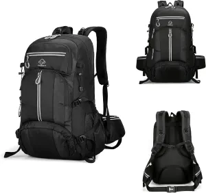 Hiking Backpack for Men and Women,Waterproof Travel Bag,Reflective,Sport Outdoor,Lightweight,Camping,Shoe Compartment,50L. (Black)