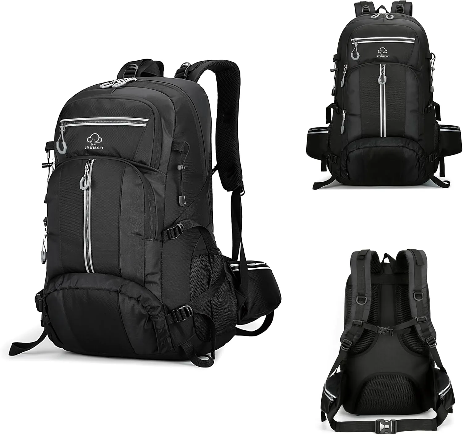 Hiking Backpack for Men and Women,Waterproof Travel Bag,Reflective,Sport Outdoor,Lightweight,Camping,Shoe Compartment,50L. (Black)