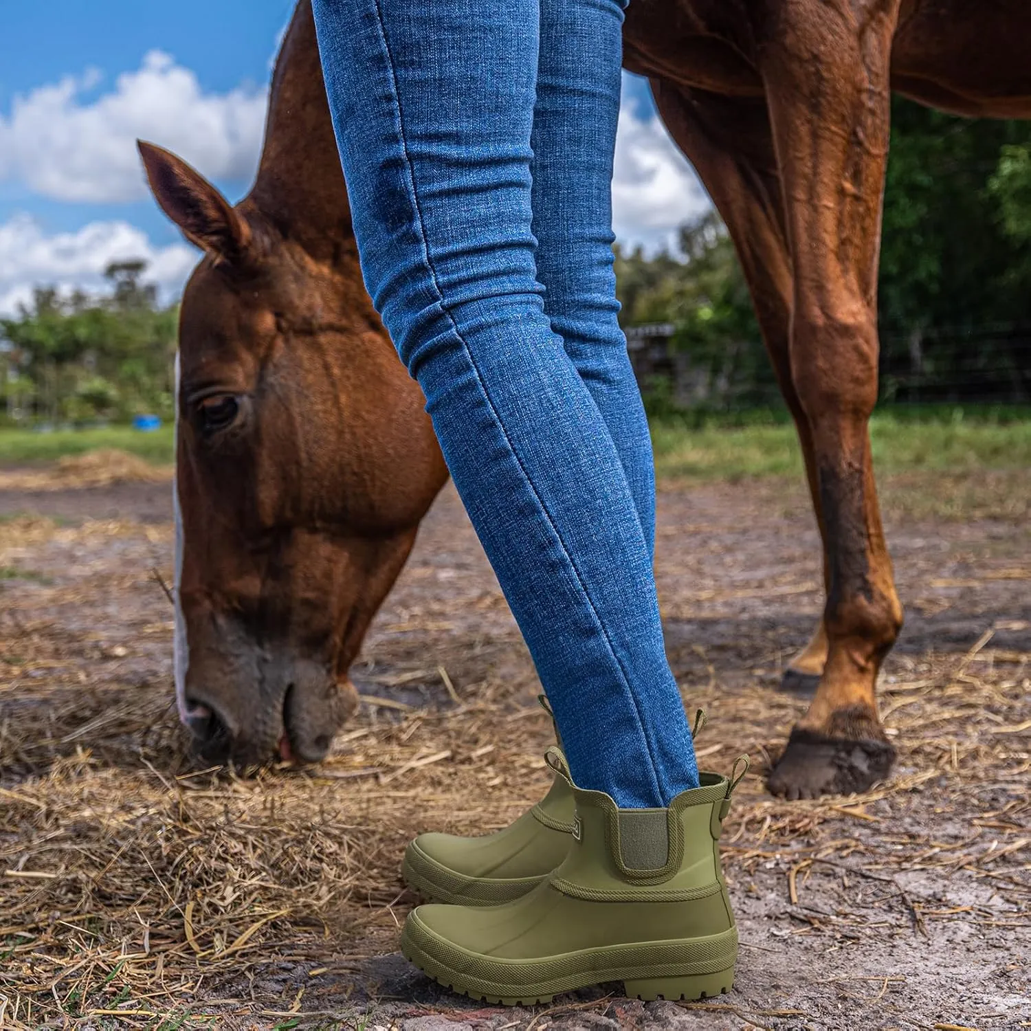 HISEA Women's Duck Chelsea Rain Boots Waterproof Short Garden Boot Outdoor Mud Boots