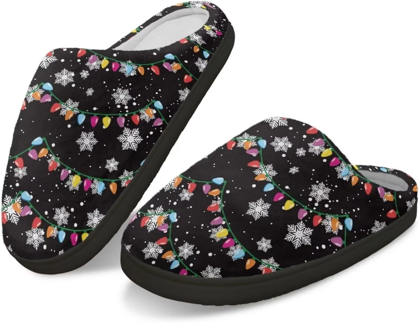 Holiday Christmas Slippers Indoor Bedroom Fluffy Warm Slippers Winter House Slippers for Women Men Soft House Shoes