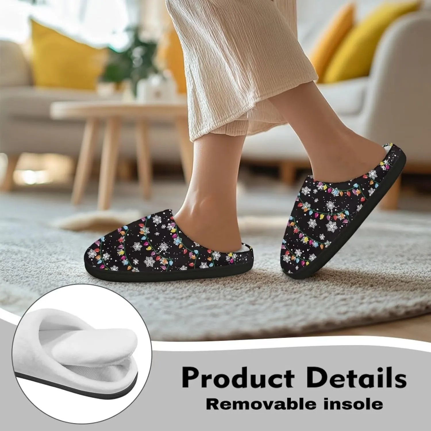 Holiday Christmas Slippers Indoor Bedroom Fluffy Warm Slippers Winter House Slippers for Women Men Soft House Shoes