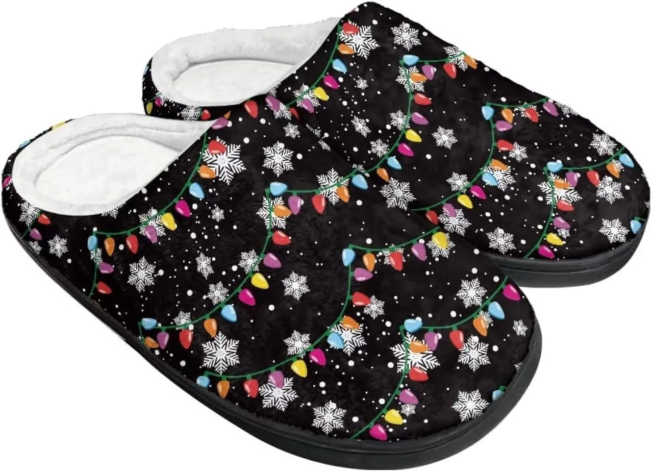 Holiday Christmas Slippers Indoor Bedroom Fluffy Warm Slippers Winter House Slippers for Women Men Soft House Shoes