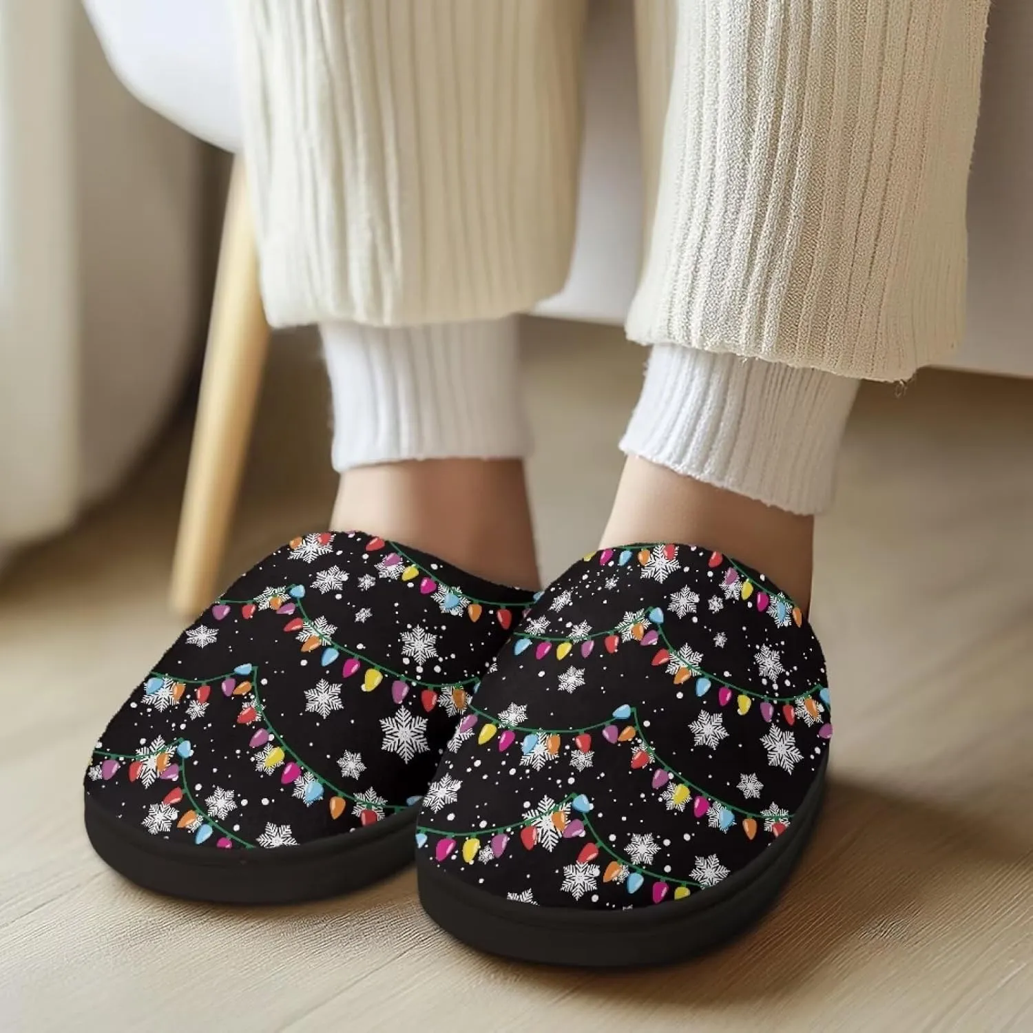 Holiday Christmas Slippers Indoor Bedroom Fluffy Warm Slippers Winter House Slippers for Women Men Soft House Shoes