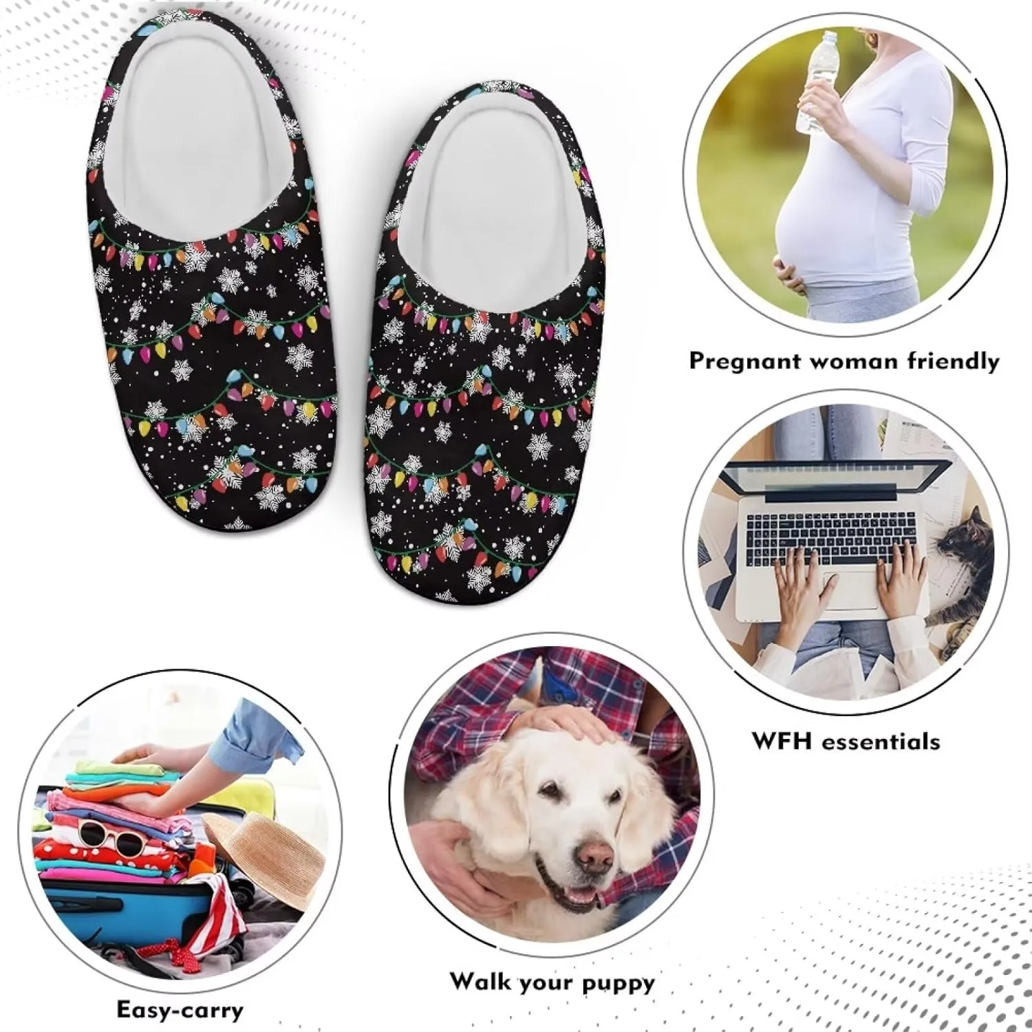 Holiday Christmas Slippers Indoor Bedroom Fluffy Warm Slippers Winter House Slippers for Women Men Soft House Shoes