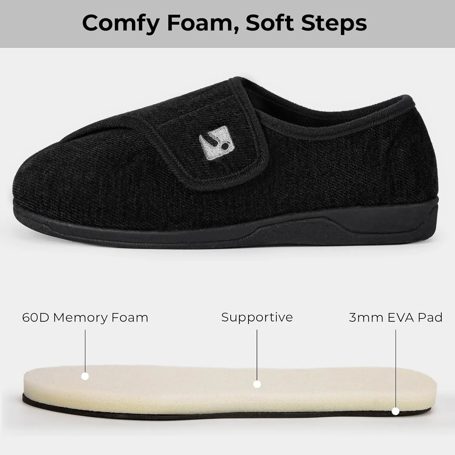 HomeTop Men's Adjustable Chenille Slippers Wide Soft Comfy Non-slip Indoor House Shoes