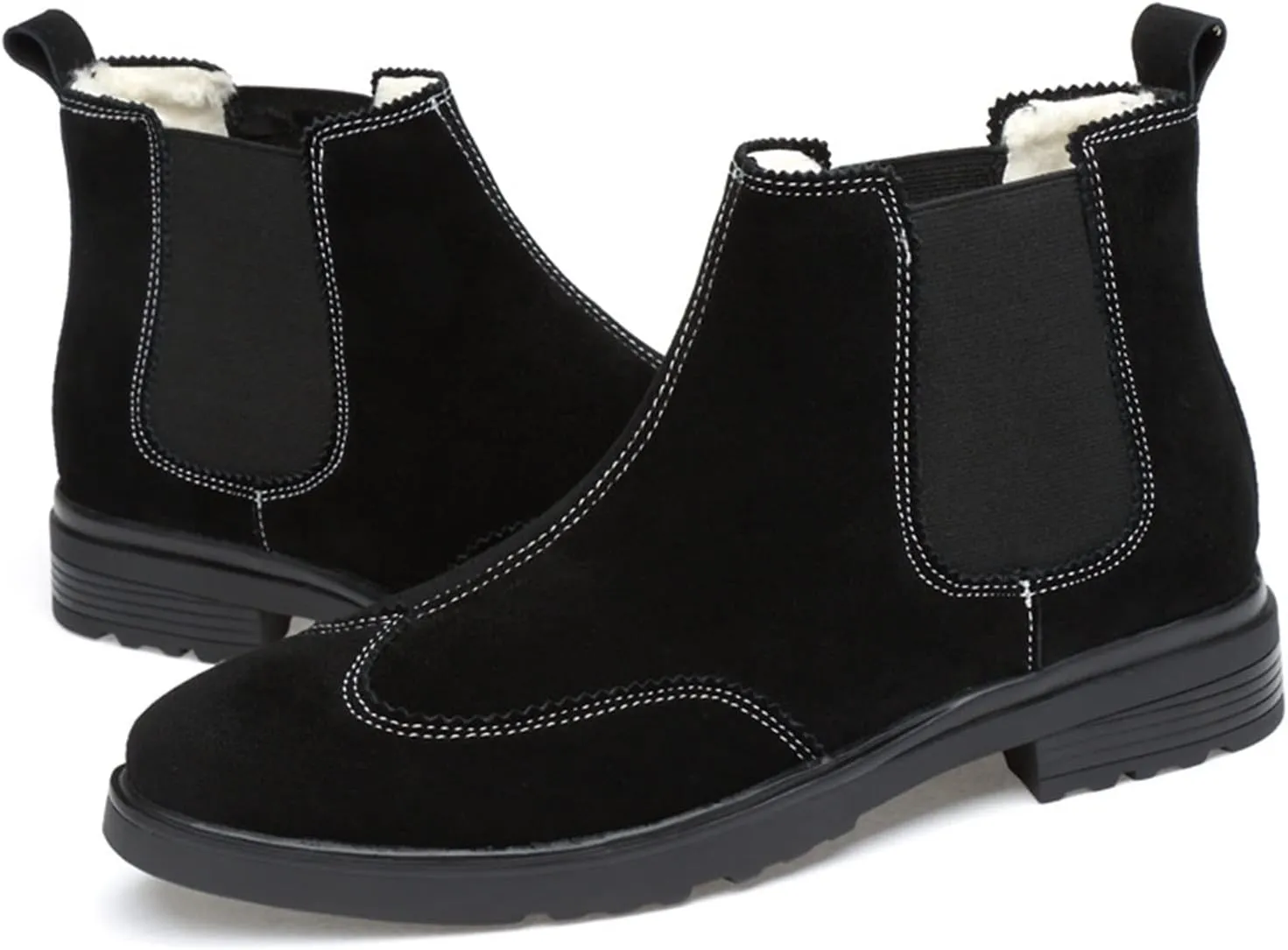 HOOENG Ankle Boots for Men Win Tip Elastic Bandage Suede Cowhide Non Slip Anti-Slip Waterproof Wearable Slip on Classic Work