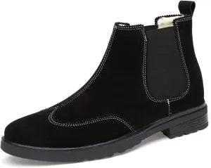 HOOENG Ankle Boots for Men Win Tip Elastic Bandage Suede Cowhide Non Slip Anti-Slip Waterproof Wearable Slip on Classic Work