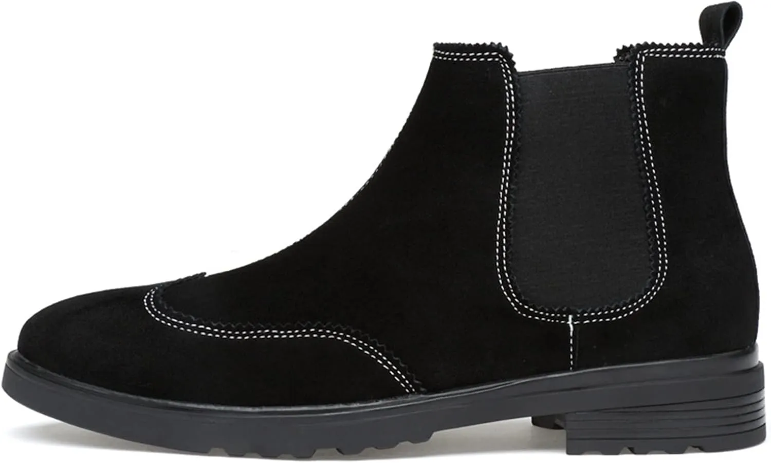 HOOENG Ankle Boots for Men Win Tip Elastic Bandage Suede Cowhide Non Slip Anti-Slip Waterproof Wearable Slip on Classic Work