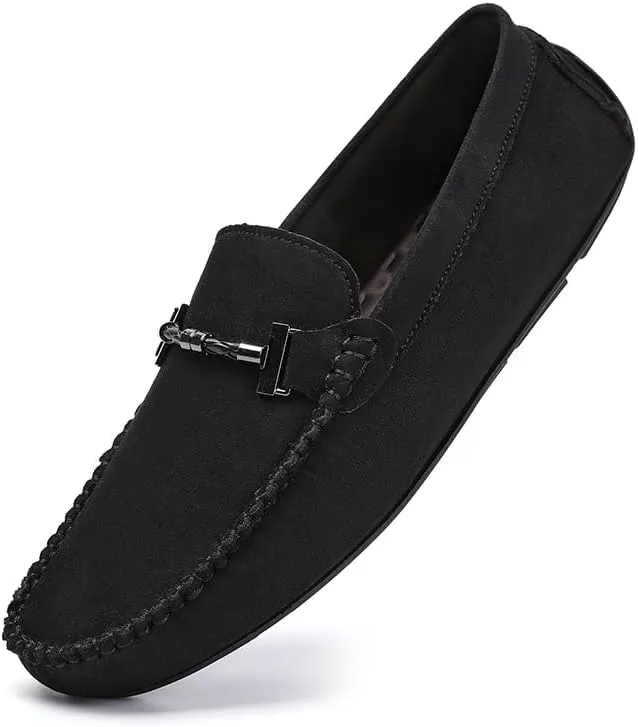 HOOENG Men's Loafers Shoes Round Toe Suede Moccasins Driving Loafers Stitching Details Slip Resistant Comfortable Flat Heel Classic Prom Slip-on (Color : Black, Size : 8)