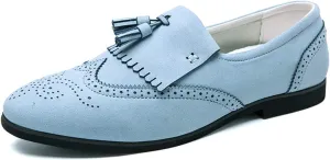 HOOENG Smoking Loafer for Men Tassel Wing tip Brogue Embossed Loafer Shoes Flat Heel Flexible Lightweight Resistant Anti-Slip Driving Slip On (Color : Blue, Size : 10.5)