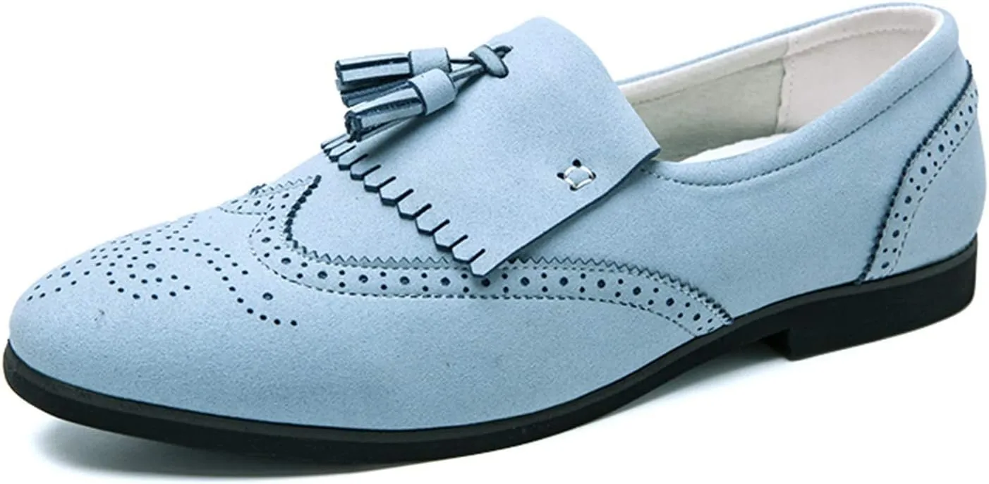 HOOENG Smoking Loafer for Men Tassel Wing tip Brogue Embossed Loafer Shoes Flat Heel Flexible Lightweight Resistant Anti-Slip Driving Slip On (Color : Blue, Size : 10.5)