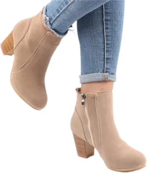 HOTRA Boots for Women Ankle Booties with Zip Chunky Heel Suede Chelsea Boot Trainer Work Boots (Color : Khaki, Size : 6.5-7 US)