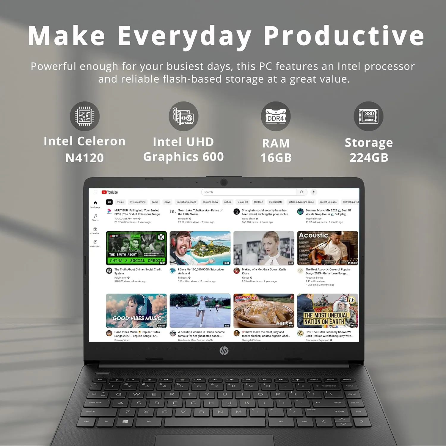 HP Stream 14" HD Lightweight Laptop, Intel Celeron N4120, 16GB RAM, 224GB Storage(64GB eMMC   160GB Docking Station), Intel UHD Graphics, HD Webcam, 1 Year Office 365, WiFi, Bluetooth, Win 11s, Black