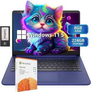 HP Stream 14" HD Lightweight Laptop, Intel Celeron N4120, 8GB RAM, 224GB Storage(64GB eMMC   160GB Docking Station), Intel UHD Graphics, HD Webcam, 1 Year Office 365, WiFi, Bluetooth, Win 11s, Blue