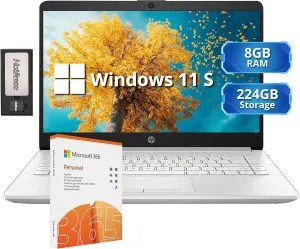 HP Stream 14" HD Lightweight Laptop, Intel Celeron N4120, 8GB RAM, 224GB Storage(64GB eMMC   160GB Docking Station), Intel UHD Graphics, HD Webcam, 1 Year Office 365, WiFi, Bluetooth, Win 11s, Silver