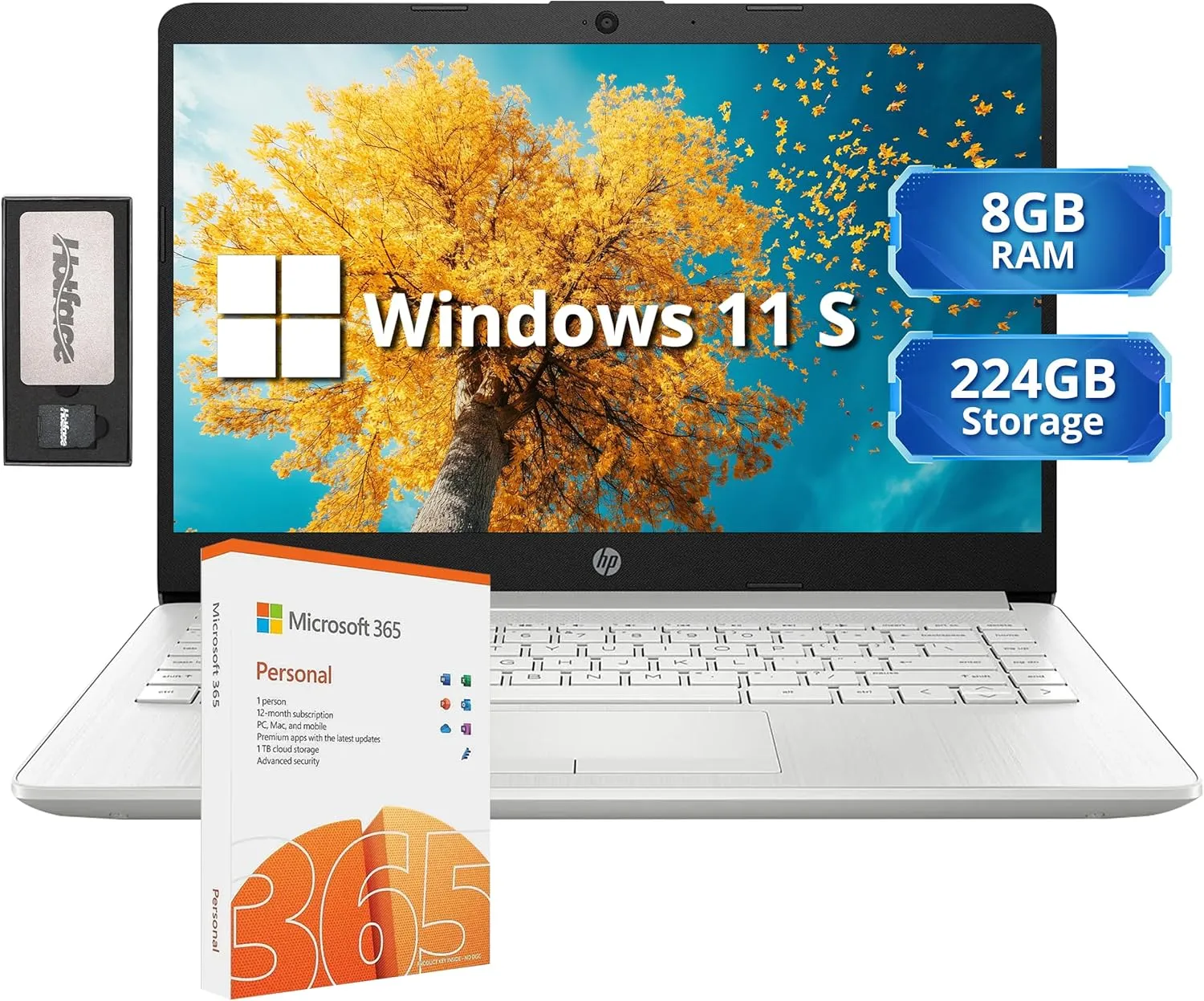 HP Stream 14" HD Lightweight Laptop, Intel Celeron N4120, 8GB RAM, 224GB Storage(64GB eMMC   160GB Docking Station), Intel UHD Graphics, HD Webcam, 1 Year Office 365, WiFi, Bluetooth, Win 11s, Silver