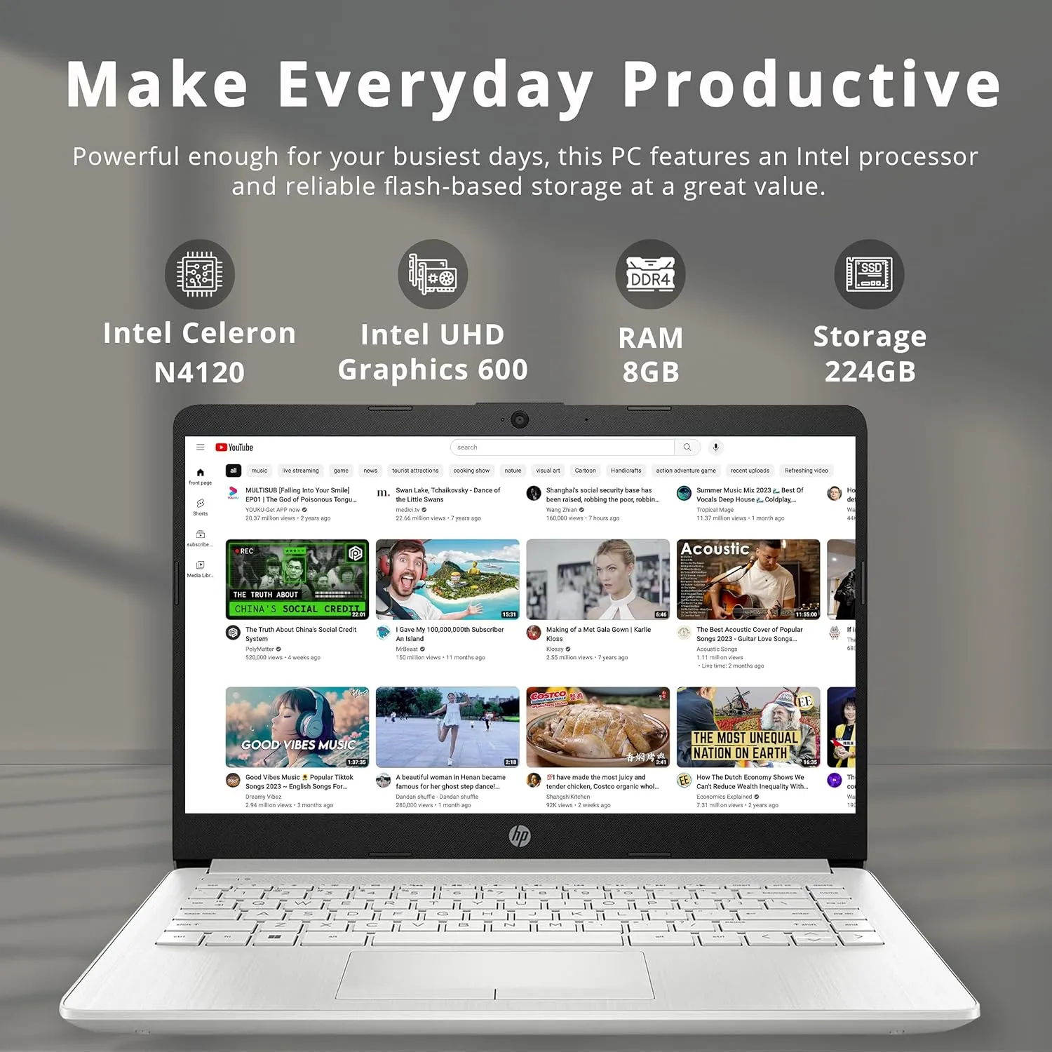 HP Stream 14" HD Lightweight Laptop, Intel Celeron N4120, 8GB RAM, 224GB Storage(64GB eMMC   160GB Docking Station), Intel UHD Graphics, HD Webcam, 1 Year Office 365, WiFi, Bluetooth, Win 11s, Silver