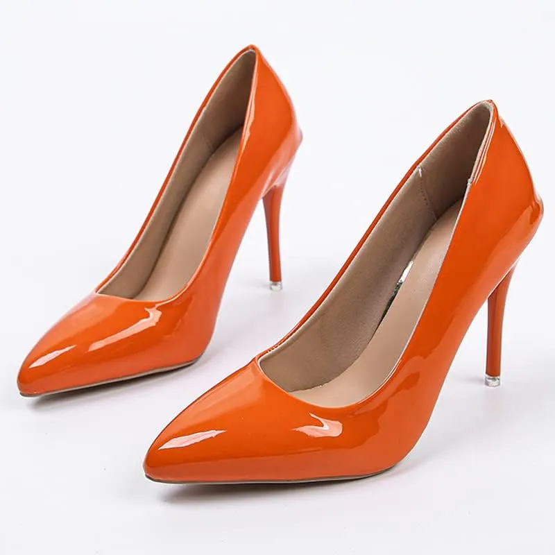 HuangTaiJi Qing Women's Fashion Stiletto Heels Shoes Simple Sexy Closed Toe High Heeled Slip-on Dress Pumps for Work