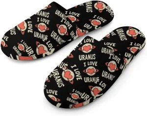 I Love Uranus Cozy Womens Flannel Slippers Winter Warm Slip-on House Shoes For Home Office Hotel