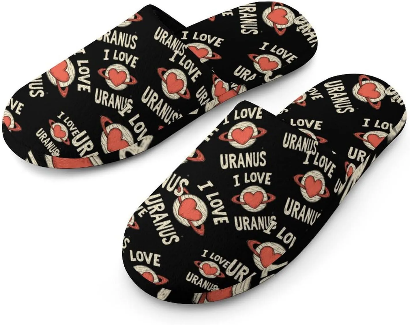 I Love Uranus Cozy Womens Flannel Slippers Winter Warm Slip-on House Shoes For Home Office Hotel