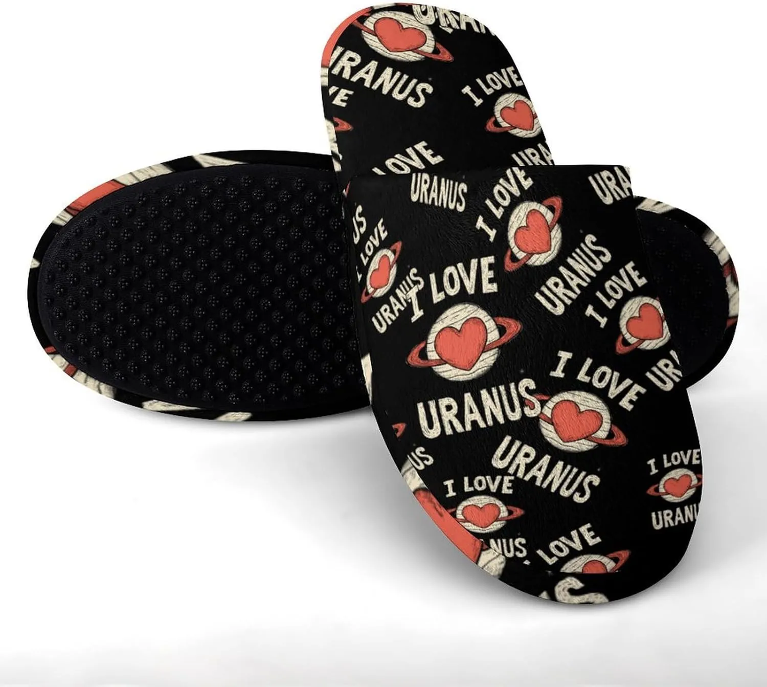 I Love Uranus Cozy Womens Flannel Slippers Winter Warm Slip-on House Shoes For Home Office Hotel