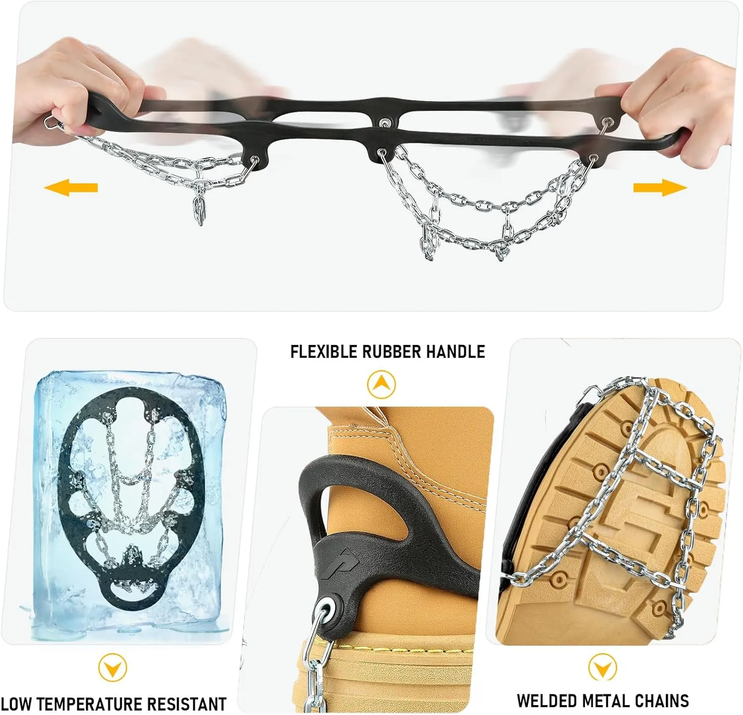 Ice Cleats for Shoes and Boots Traction Cleats Men Women Boot Chains Crampons for Anti Slip Outdoor Shoveling Hiking Walking on Snow and Ice