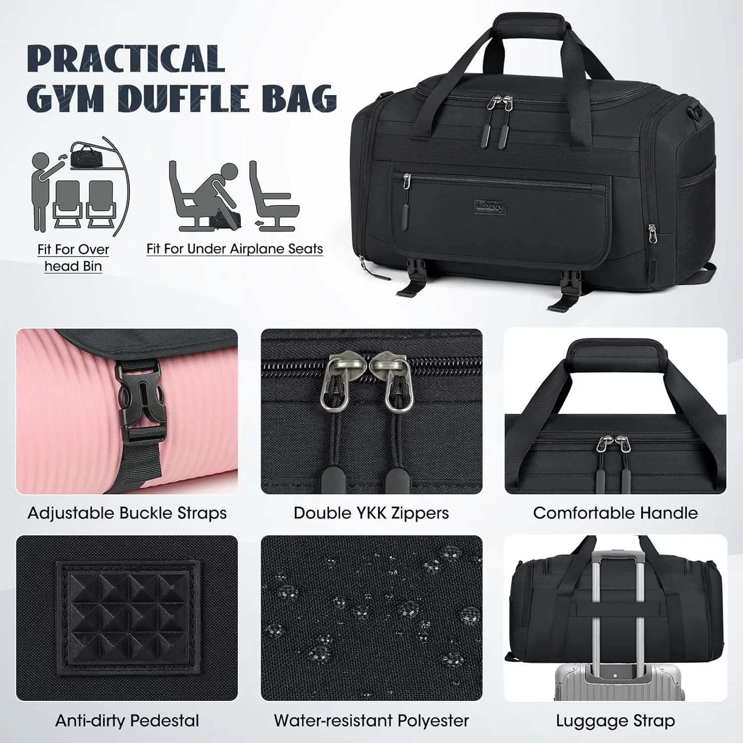 IGOLUMON Gym Bag for Men 55L Sports Duffel Bags Gym Duffle Bag Women with Shoe Compartment & Wet Pocket Water Resistant Travel Duffel Bag Lightweight Weekender Overnight Bag Black