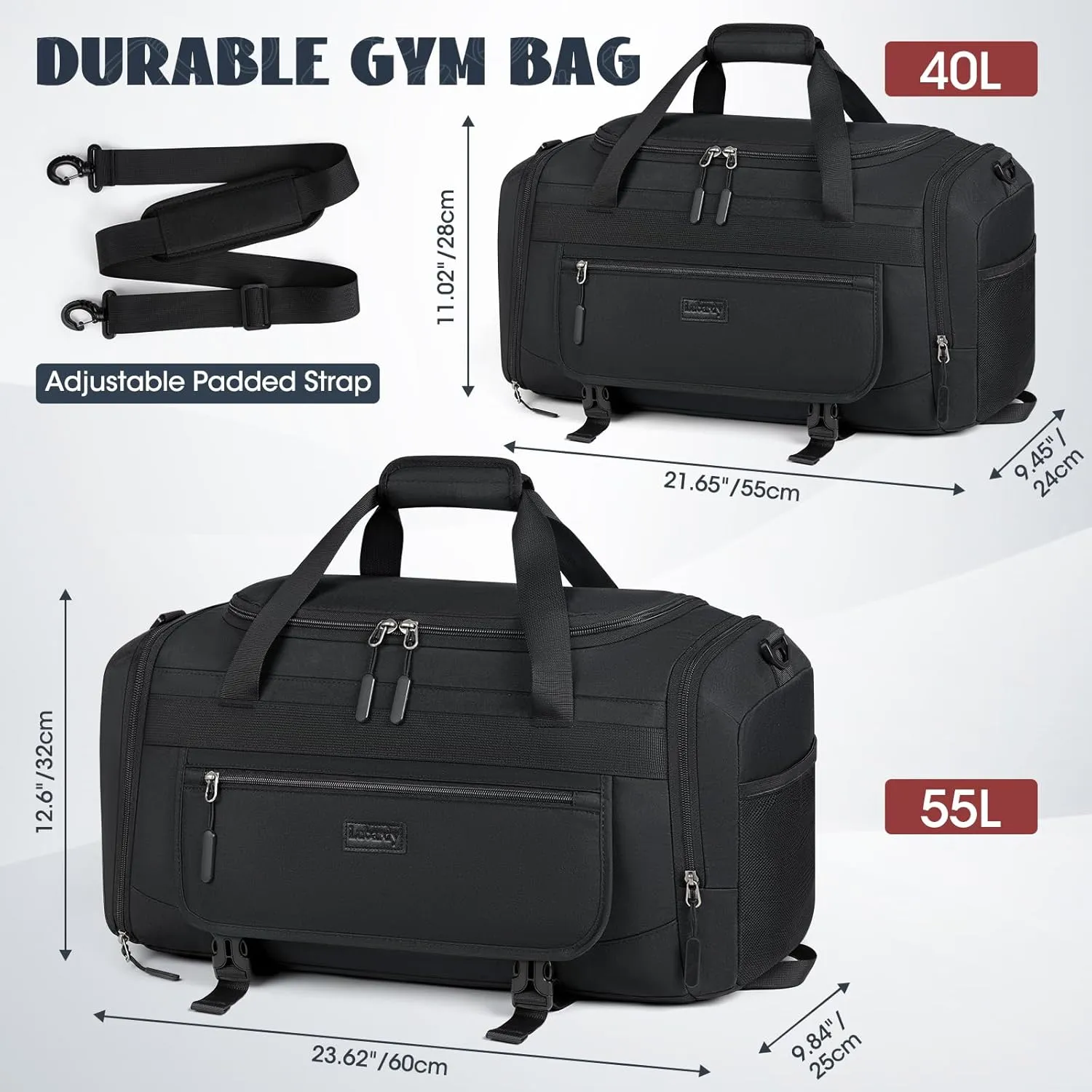 IGOLUMON Gym Bag for Men 55L Sports Duffel Bags Gym Duffle Bag Women with Shoe Compartment & Wet Pocket Water Resistant Travel Duffel Bag Lightweight Weekender Overnight Bag Black
