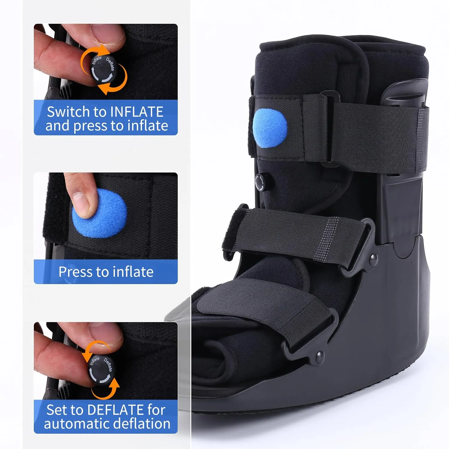 Inflatable Walking Boot, Air Cam Walker Fracture Boot Orthopaedic boot for Sprained Ankle, Short Air Walker Brace for Broken Foot Achilles Tendon Injury Black (Small)