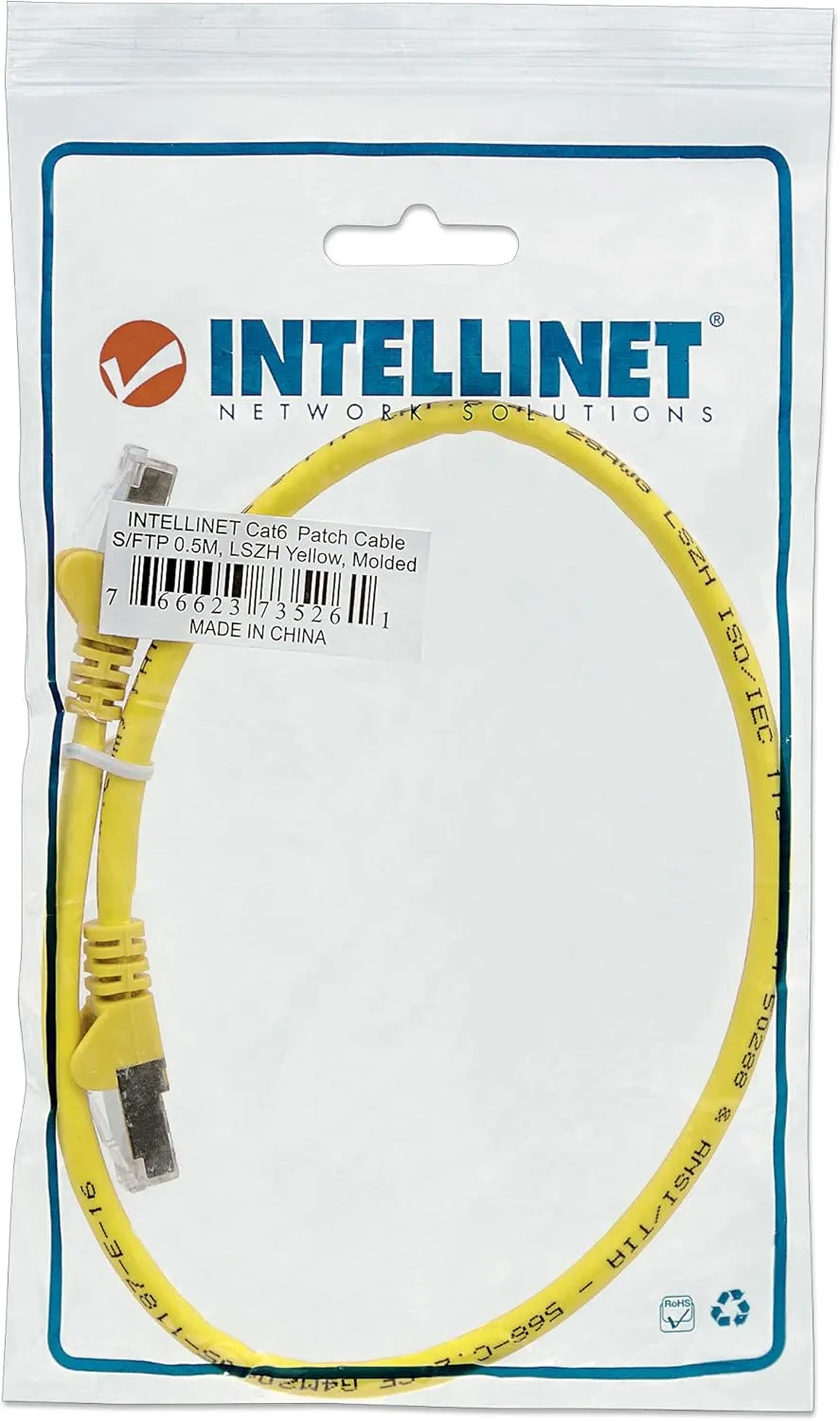 Intellinet Network Patch Cable, Cat6A, Copper, S/FTP, LSOH/LSZH, PVC, Gold Plated Contacts, Snagless, Booted, Polybag, 3 m, Yellow