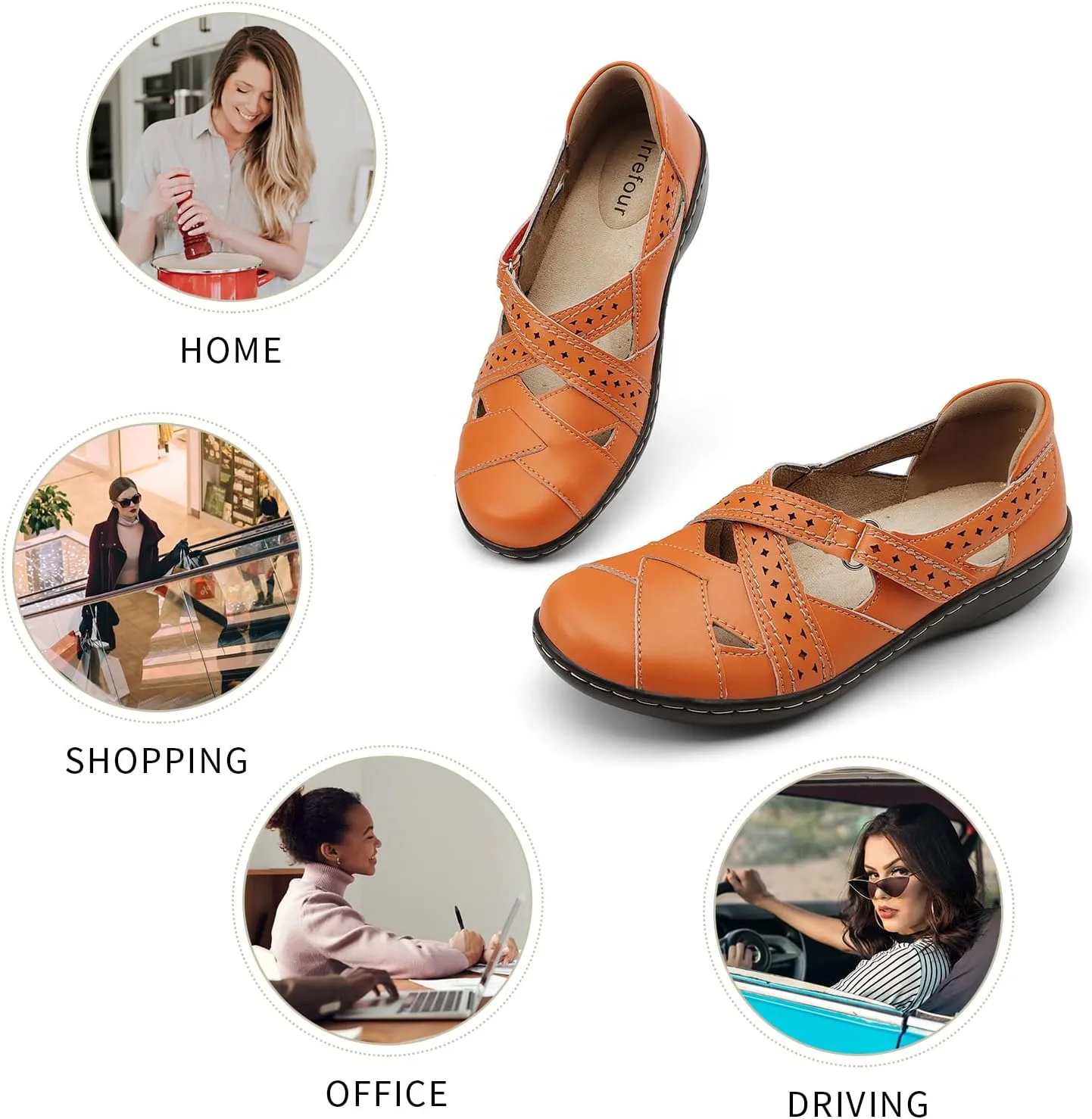 Irrefour Women's Classic Genuine Leather Casual Loafer Cute Slip-On Fashion Closed Toe Flat Sandal Comfy Work Sandal Everyday Walking Shoe
