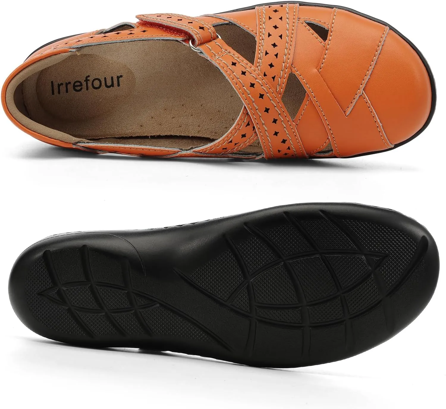 Irrefour Women's Classic Genuine Leather Casual Loafer Cute Slip-On Fashion Closed Toe Flat Sandal Comfy Work Sandal Everyday Walking Shoe