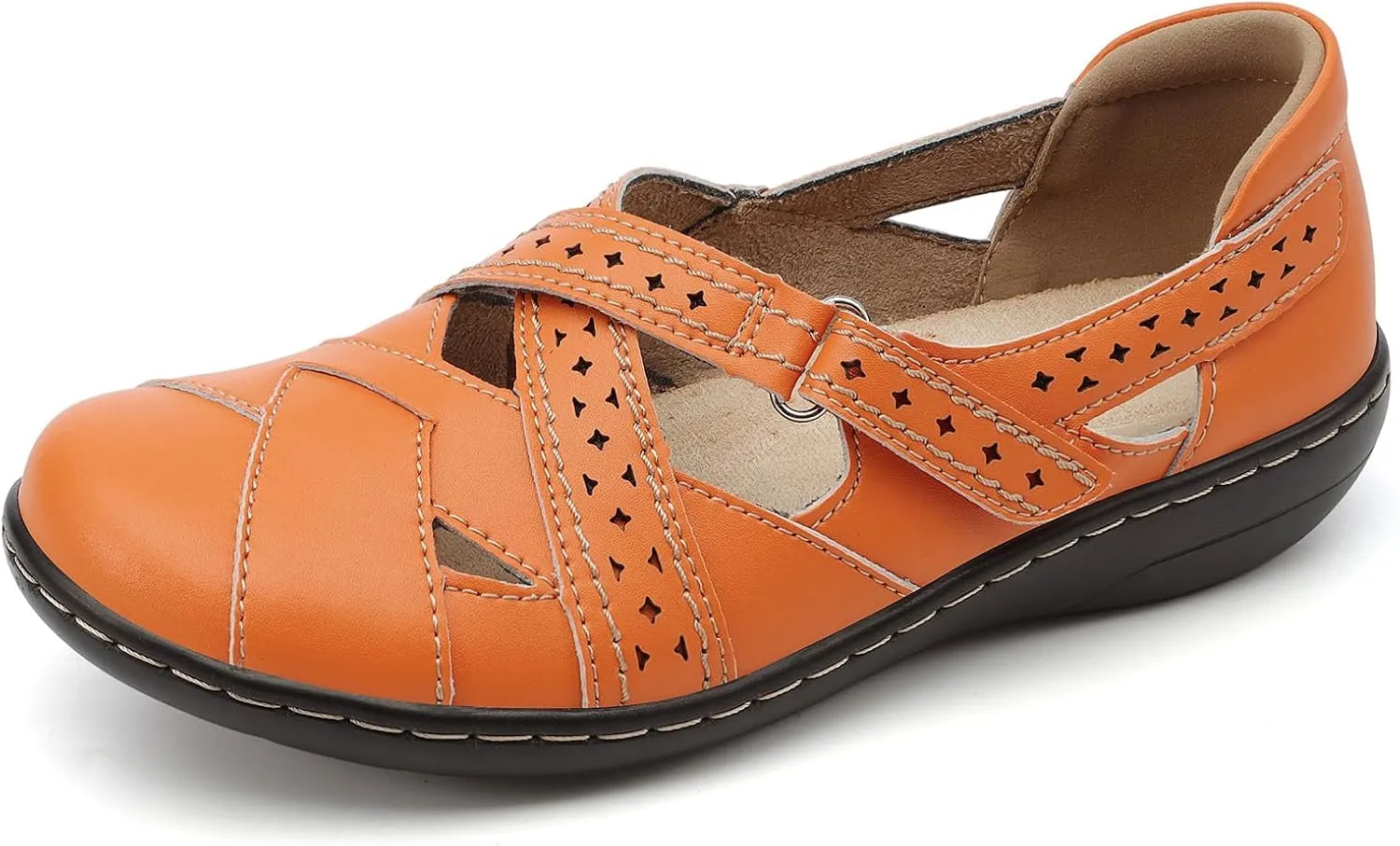 Irrefour Women's Classic Genuine Leather Casual Loafer Cute Slip-On Fashion Closed Toe Flat Sandal Comfy Work Sandal Everyday Walking Shoe