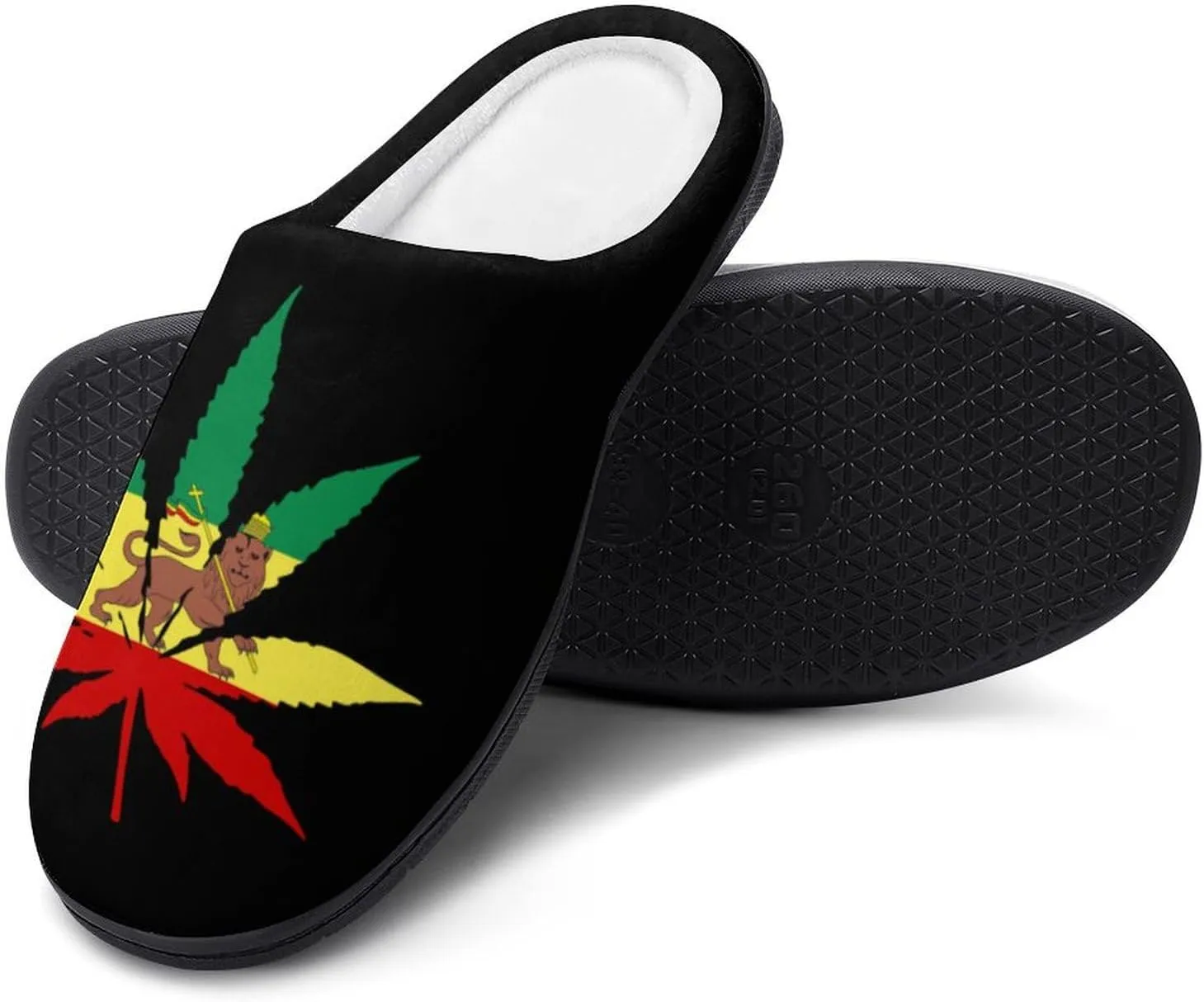 Jamaica Weed Rasta Lion Leaf Casual Mens Slippers Warm Soft Comfy Slip On House Shoes Indoor Outdoor