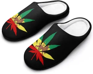 Jamaica Weed Rasta Lion Leaf Casual Mens Slippers Warm Soft Comfy Slip On House Shoes Indoor Outdoor