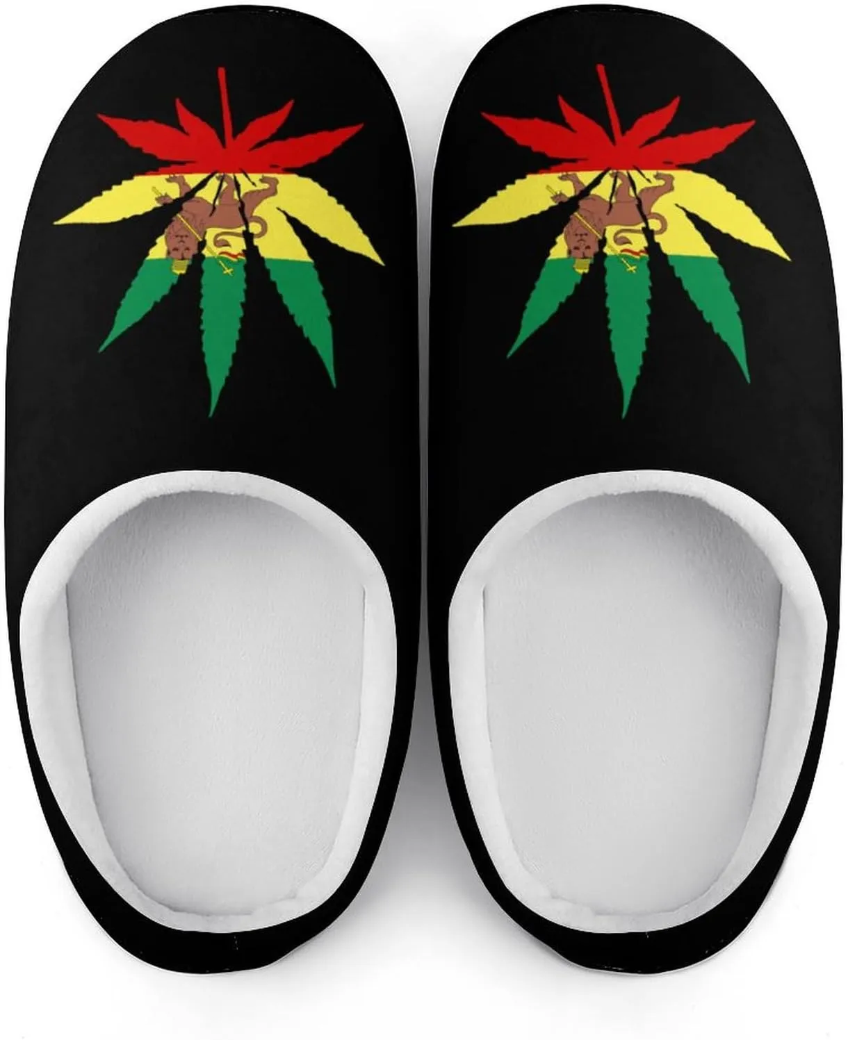 Jamaica Weed Rasta Lion Leaf Casual Mens Slippers Warm Soft Comfy Slip On House Shoes Indoor Outdoor