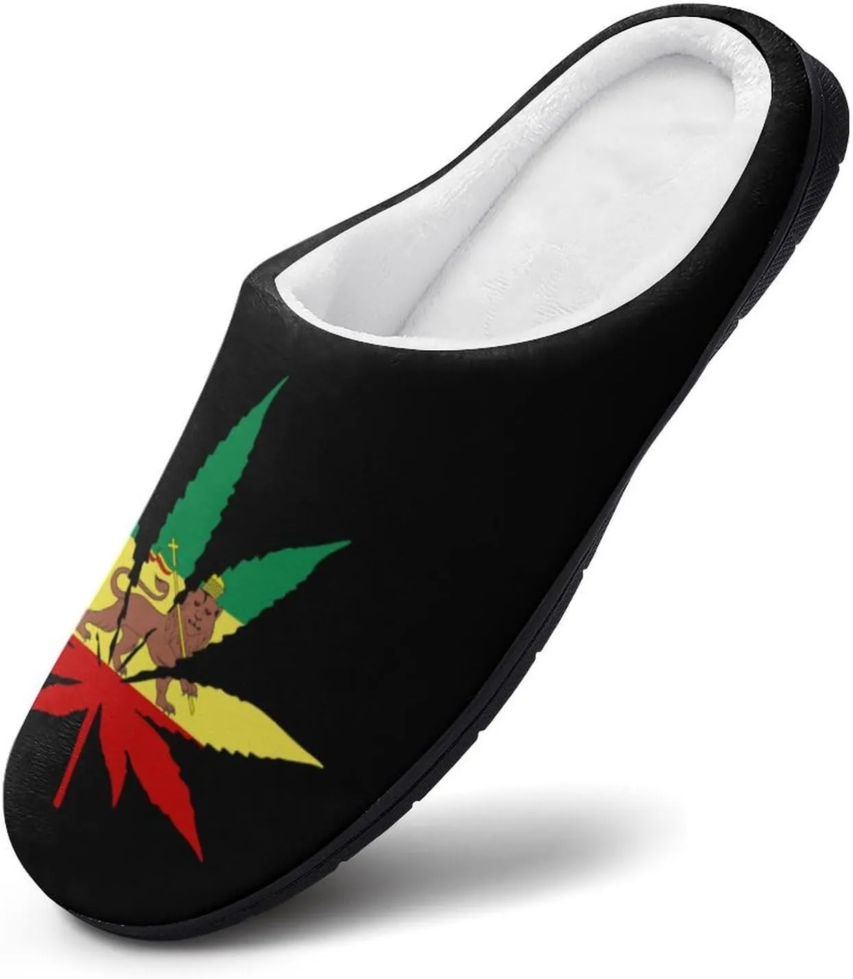 Jamaica Weed Rasta Lion Leaf Casual Mens Slippers Warm Soft Comfy Slip On House Shoes Indoor Outdoor