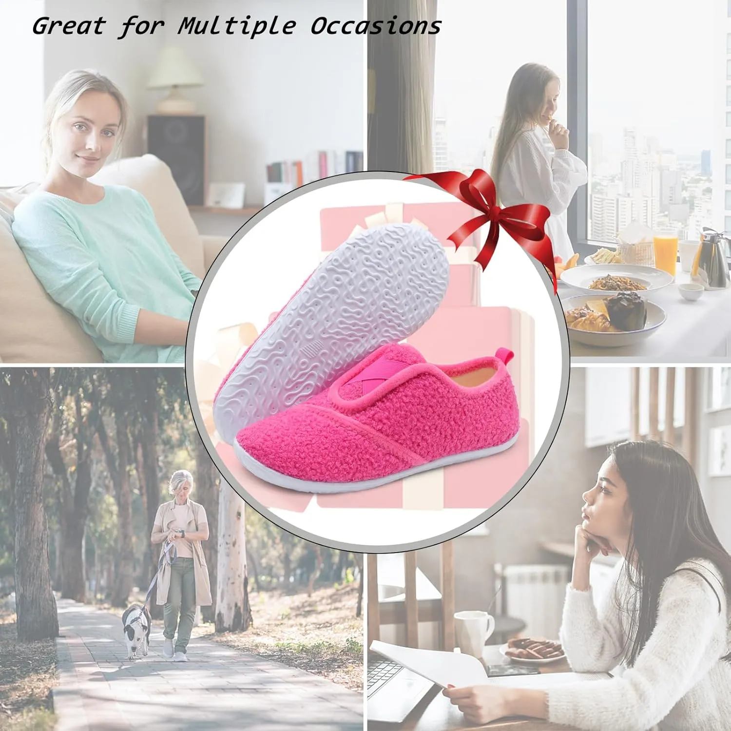 JIASUQI Womens Slippers Fuzzy Slip-on House Shoes Indoor Outdoor Slippers for Women