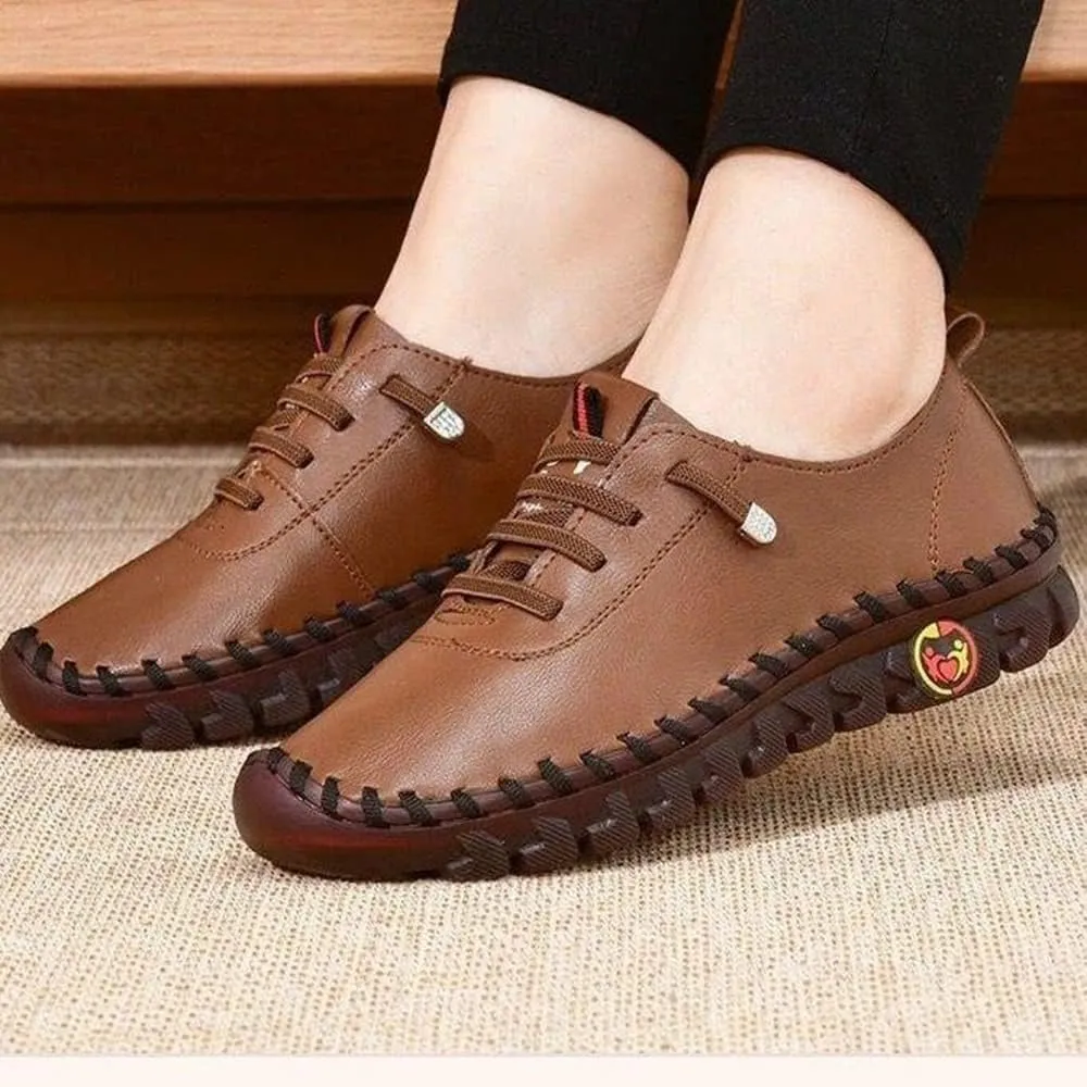 JishinGal Women's Slip on Loafers Round Toe Soft Leather Flat Shoes Comfortable Walking Shoes
