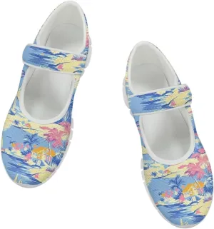 JoyLamoria Womens Slip on Fashion Mary Jane Shoes Retro Mushroom Painted Flats Causal Road Walking Shoes Non Slip Platform