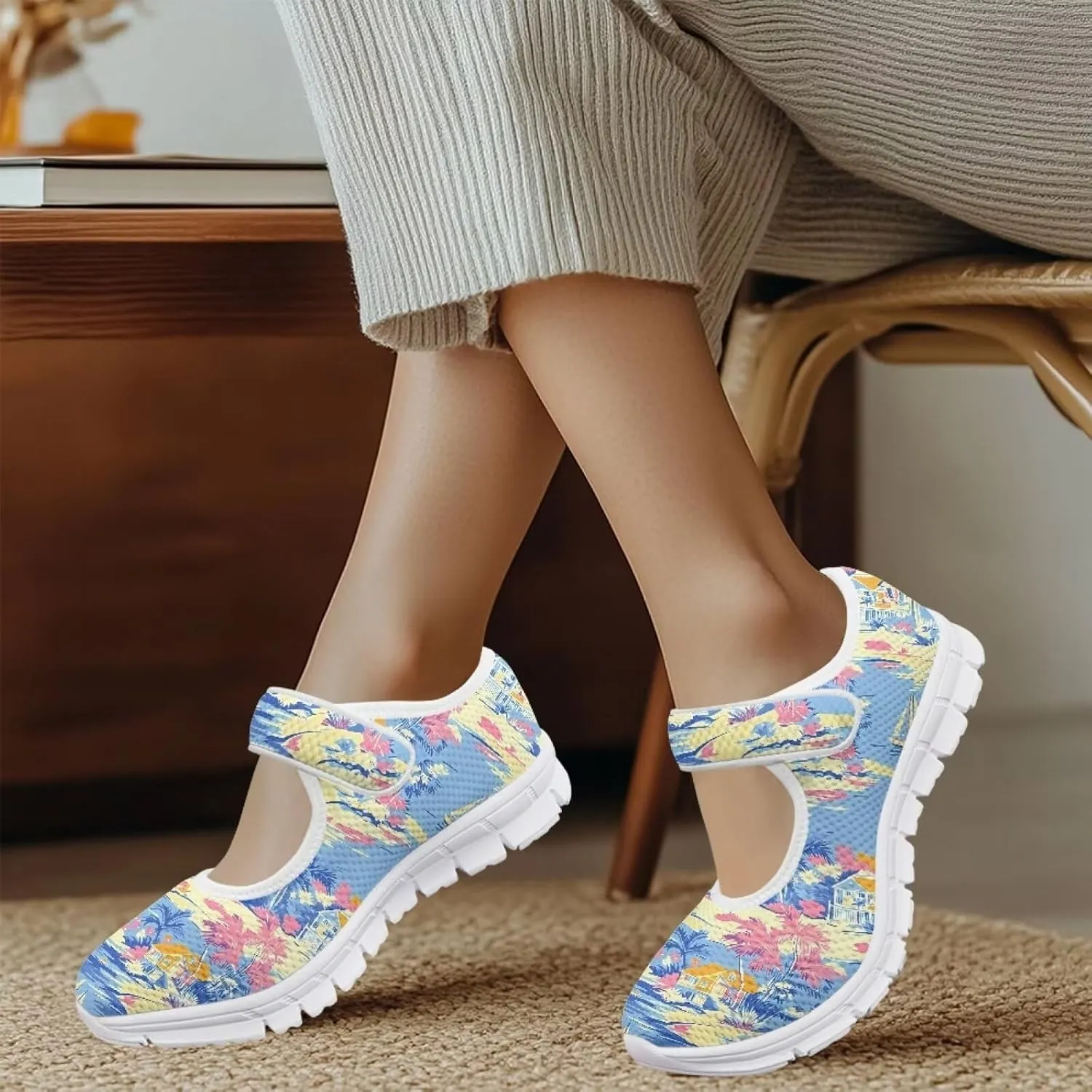JoyLamoria Womens Slip on Fashion Mary Jane Shoes Retro Mushroom Painted Flats Causal Road Walking Shoes Non Slip Platform