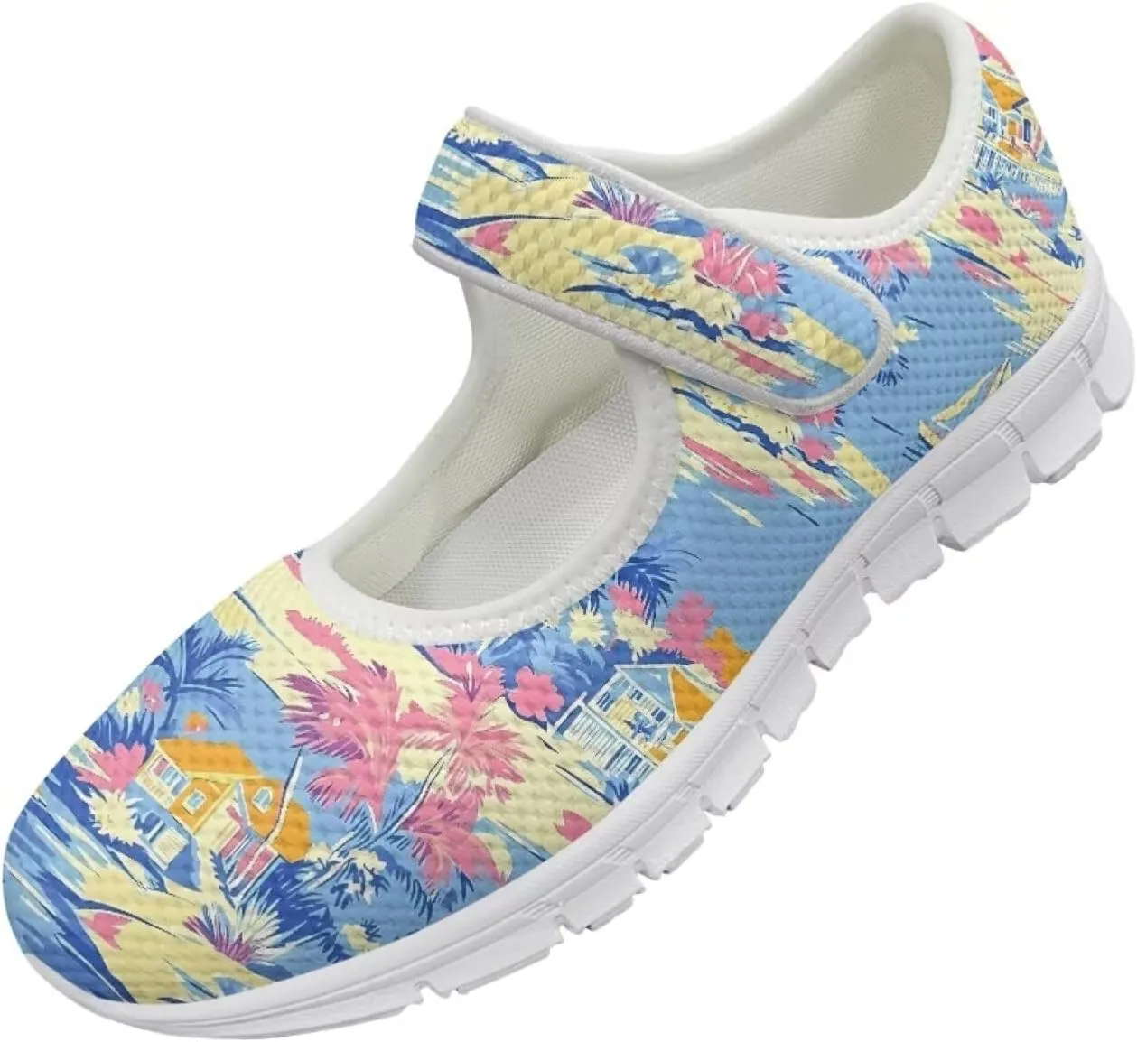 JoyLamoria Womens Slip on Fashion Mary Jane Shoes Retro Mushroom Painted Flats Causal Road Walking Shoes Non Slip Platform